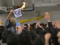 The university has been the site of frequent protests, like this one in December against a visit by President Mahmud Ahmadinejad (Fars)