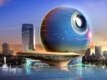 Architect's illustration of a proposed business and entertainment center in downtown Baku
