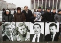 Protesters in Minsk last fall displayed pictures of people who have been killed or gone missing during President Lukashenka's rule (CTK)