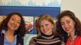 Vaclav Havel Journalism Fellows Tahmina Taghiyeva, Irina Gotisan and Seda Stepanyan, at a 9 April panel discussion at the Czech Embassy in Washington, DC.