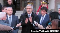 Milojko Brzakovic (center), general manager of the Zastava–Oruzje factory, said investigators were tracing the origins of at least two Zastava M70s used in the Paris attacks.