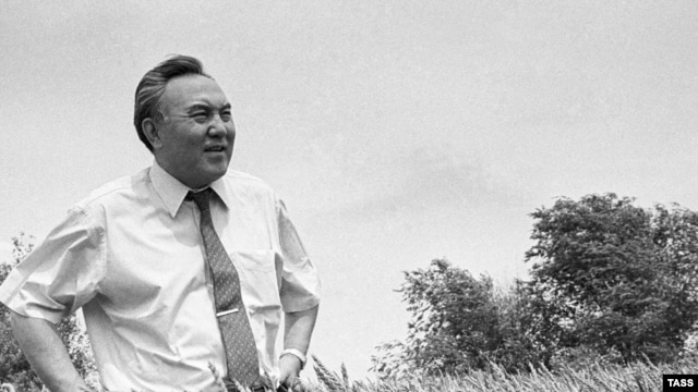 President Nursultan Nazarbaev inspects a Kazakh wheat field in this 1992 photograph.