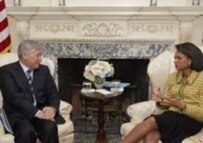 Prime Minister Yekhanurov With U.S. Secretary Of State Condoleezza Rice (AFP)