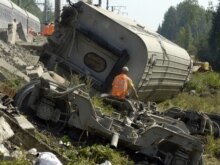 Russia -- Repair work on a place of wreck of a railway train 