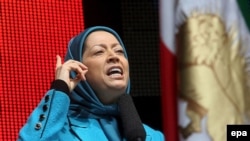 Maryam Rajavi, leader of the Mujahedin Khalq Organization, at a demonstration against the Iranian government in Brussels in 2007.