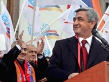 Armenia -- Prime Minister and presidential candidate Serzh Sarkisian addresses at a pre-electoral rally in Yerevan, 17Feb2008