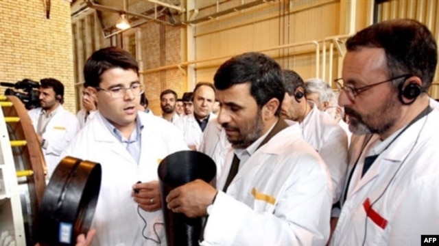 Iranian President Mahmud Ahmadinejad visits the Natanz uranium enrichment facility, south of Tehran, in April 2008.