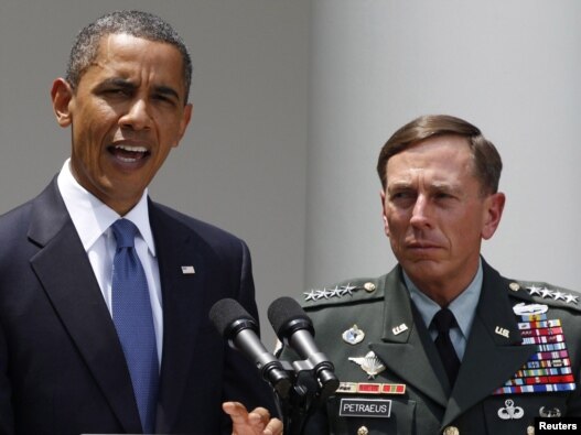 U.S. President Barack Obama with General David Petraeus , the top U.S. commander in Afghanistan