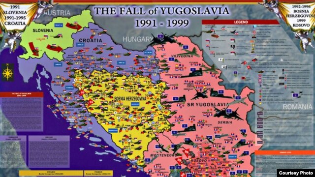 Mapa: Raspad Jugoslavije 1991-1999'
