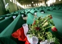 Coffins in the village of Potocari, where the remains of 610 Bosnian Muslim men and boys will be laid to rest