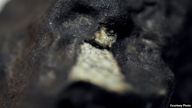 A closeup of a fragment from the Chelyabinsk (Chebarkul) meteorite provided by Urals Federal University (UrFU)