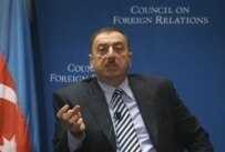 Azerbaijani President Ilham Aliyev speaks to the Council on Foreign Relations in Washington, April 26, at the start of his visit to the U.S. (AFP)
