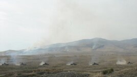 Nagorno-Karabakh - A column of Karabakh Armenian tanks on the move during a military exercise, 23Oct2012.
