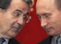 Putin (right) speaking to Prodi in the Kremlin today (epa)