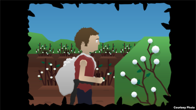 A screenshot from "My Cotton Picking Life," a new computer game set in the cotton fields of Uzbekistan.