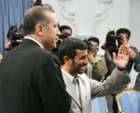 Prime Minister Erdogan (left) with President Ahmadinejad in Tehran today (Fars)