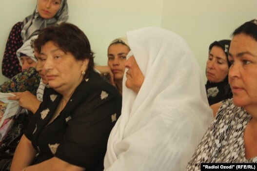 Relatives of Safarali Sangov in court in Dushanbe today.