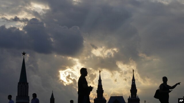 Twilight on Red Square near the Kremlin in Moscow.