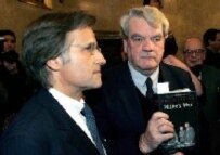 David Irving (right) and his lawyer, Elmar Kresbach, in court today (epa)