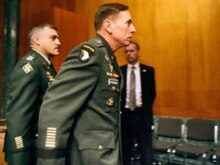 U.S. - US Army Gen. David Petraeus (C), Commander of American forces in Iraq, visits the hearing room ahead of his testimony before the Senate Armed Services Committe on Capitol Hill, Washington, DC, 08Apr2008