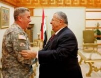 Abizaid meeting with Iraqi President Jalal Talabani today in Baghdad (epa)