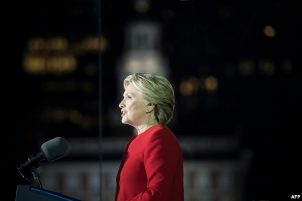Hillary Clinton, the 2016 Democratic presidential nominee, speaks at a rally in Philadelphia on November 7.