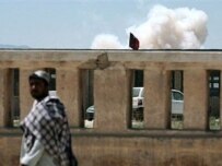 One of the rockets striking near where Karzai was speaking on June 10 (AFP)