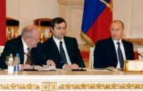 Surkov (center), seen here during a Public Chamber session, is considered a Kremlin ideologue (ITAR TASS)