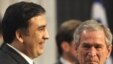 Romania - Georgian President Mikheil Saakashvili (L) with US President George W. Bush during the NATO Summit meeting in Bucharest, 03Apr2008
