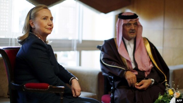 U.S. Secretary of State Hillary Clinton meets with Saudi Arabia's Foreign Minister Saud al-Faisal in Tunis in late February.