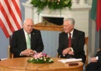 Dick Cheney (left) with Lithuanian President Valdas Adamkus in Vlinius today (courtesy photo)