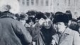 Pro-democracy leader Sanjaasuren Zorig (center, with glasses) and Tsakhiagiin Elbegdorj, the current president of Mongolia, standing on Ulan Bator
