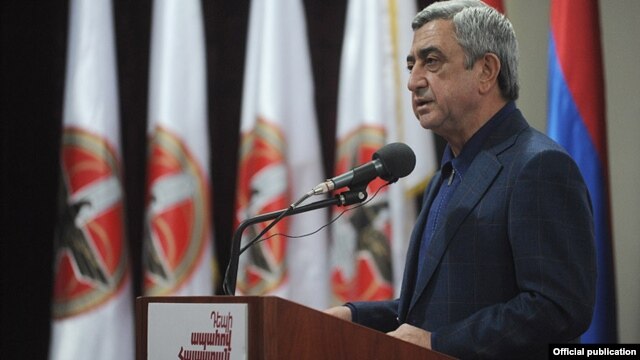 Armenia - President Serzh Sarkisian holds an election campaign meeting in Yerevan's Nubarashen district, 11Feb2013.