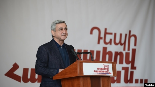 Armenia -- President and presidential candidate Serzh Sargsian campaigns in Syiunik, 23Jan2013.