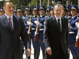 Azerbaijani President Ilham Aliyev (left) and Turkish Prime Minister Tayyip Erdogan