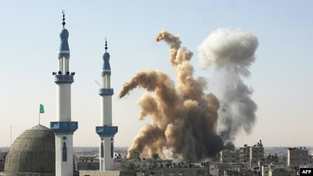 An Israeli air strike hits near a mosque in the southern Gaza Strip town of Rafah.