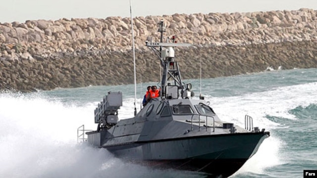 An Iranian Revolutionary Guards Corps boat during training exercises in the Persian Gulf in 2007