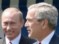 President Bush (right) with Putin in Germany today (epa)