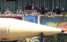 Iran -- Iran's army presents its medium-range Shahab-3 ballistic missile, while marching in front of President Mahmud Ahmadinejad, during a Army Day in Tehran, 22Sep2005