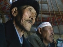 Kyrgyz opposition supporters in a yurt during a mass hunger strike