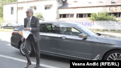 Miroslav Miskovic arriving at his Belgrade trial.