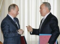 Presidents Putin (left) and Nazarbaev at a meeting earlier this year (ITAR-TASS)
