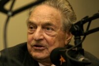 George Soros at RFE/RL's Prague broadcasting center today (RFE/RL)
