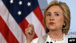 U.S. presidential hopeful Hillary Clinton delivers a national security address on her strategy for defeating the Islamic State group in the wake of the Paris attacks at the Council on Foreign Relations in New York on November 19.