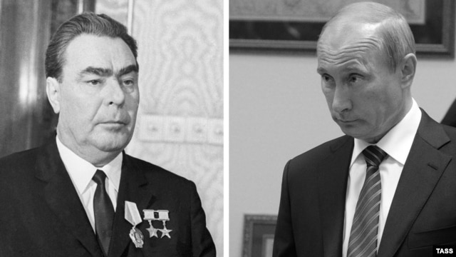 Генеральный секретарь ЦК КПСС Леонид Брежнев (слева) и президент России Владимир Путин