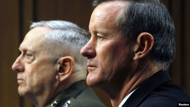 Marine Corps General James Mattis and Navy Admiral William McRaven testify at the Senate Armed Services Committee in Washington on March 5.