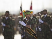 Iran -- Members of Iran's Basij militia march during an annual military parade which marks Iran's eight-year war with Iraq, Tehran, 22Sep2010