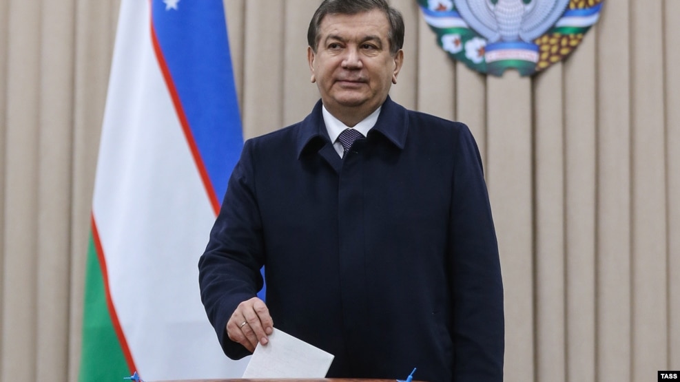 Shavkat Mirziyaev casts his ballot in Tashkent on December 4.