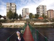 A foot bridge constructed by NATO and UN peacekeepers in the ethnically divided town of Mitrovica