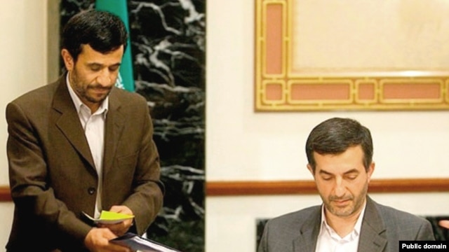 Iranian President Mahmud Ahmadinejad (left) and his chief of staff, Esfandiar Rahim-Mashaei, at a cabinet meeting. Some of the president's critics have called Mashaei the "actual president."